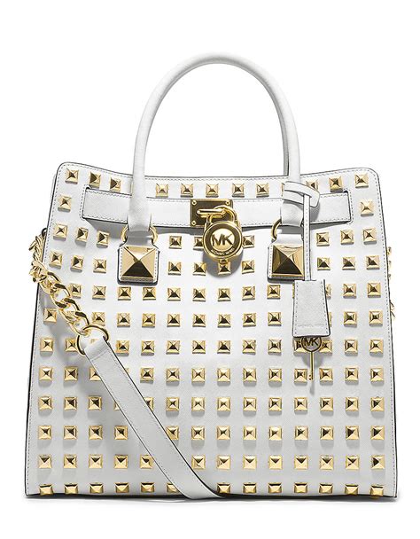 michael kors soft white soft leather purse|michael kors hamilton studded tote.